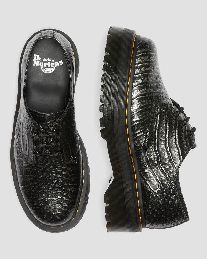 Black Men's Dr Martens 1461 Croc Emboss Leather Platform Shoes | CA 619KOR